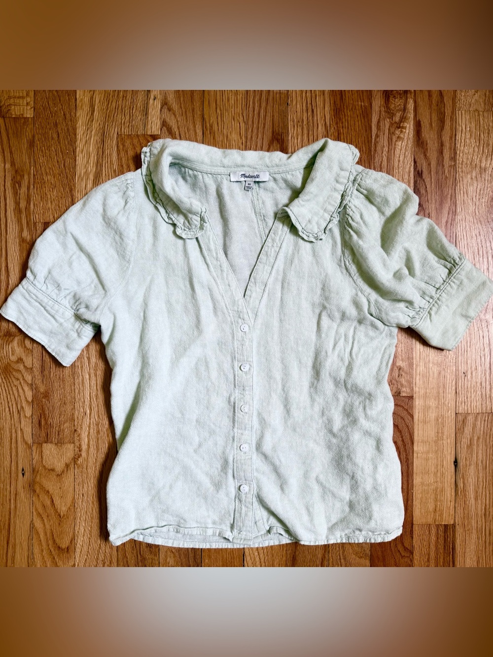 Madewell Light Green Ruffle Collar Button-Front Blouse